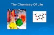 The Chemistry Of Life. Chemistry of Life Life depends on chemistry. When we eat food or breathe oxygen, our body uses these materials to keep us alive.