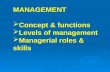 MANAGEMENT  Concept & functions  Levels of management  Managerial roles & skills.