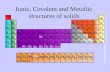 Ionic, Covalent and Metallic structures of solids.