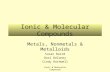 Ionic & Molecular Compounds Metals, Nonmetals & Metalloids Susan Baird Dori Delaney Cindy Rothwell.