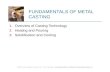 ©2010 John Wiley & Sons, Inc. M P Groover, Fundamentals of Modern Manufacturing 4/e FUNDAMENTALS OF METAL CASTING 1.Overview of Casting Technology 2.Heating.