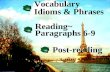 Vocabulary Idioms & Phrases Reading~ Paragraphs 6-9 Post-reading.