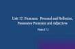 Unit 17: Pronouns: Personal and Reflexive, Possessive Pronouns and Adjectives Notes 17.3.