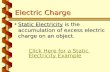 Electric Charge Static Electricity is the accumulation of excess electric charge on an object.Static Electricity is the accumulation of excess electric.