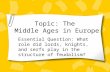 1 Topic: The Middle Ages in Europe Essential Question: What role did lords, knights, and serfs play in the structure of feudalism?