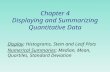 Chapter 4 Displaying and Summarizing Quantitative Data Display: Histograms, Stem and Leaf Plots Numerical Summaries: Median, Mean, Quartiles, Standard.