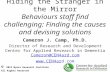 Hiding the Stranger in the Mirror Behaviours staff find challenging: Finding the causes and devising solutions Cameron J. Camp, Ph.D. Director of Research.