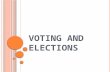 VOTING AND ELECTIONS. T YPES OF E LECTIONS Primary Election: Members of political parties nominate candidates Republicans can only vote for their favorite.