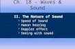 Ch. 18 - Waves & Sound II. The Nature of Sound  Speed of Sound  Human hearing  Doppler effect  Seeing with sound.