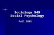 Sociology 545 Social Psychology Fall 2005. Topics Social Groups Social Groups Social Institutions Social Institutions Collective Behavior / Social Movements.