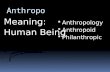 Anthropo Meaning: Human Being  Anthropology  Anthropoid  Philanthropic.