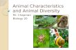 Animal Characteristics and Animal Diversity Mr. Chapman Biology 20.