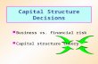 Capital Structure Decisions Business vs. financial risk Capital structure theory.