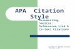 College of DuPage Library Revised 2/09 APA Citation Style Documenting Sources: References List & In-text Citations.