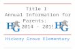 Title I Annual Information for Parents: 2014 - 2015 Hickory Grove Elementary.