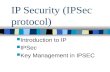 IP Security (IPSec protocol) Introduction to IP IPSec Key Management in IPSEC.
