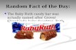 Random Fact of the Day: The Baby Ruth candy bar was actually named after Grover Cleveland's baby daughter, Ruth. The Baby Ruth candy bar was actually named.