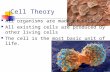 Cell Theory All organisms are made of cells. All existing cells are produced by other living cells The cell is the most basic unit of life.