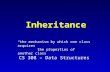 Inheritance CS 308 – Data Structures “the mechanism by which one class acquires the properties of another class” the properties of another class”
