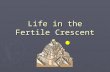 Life in the Fertile Crescent The Fertile Crescent was a quarter moon shaped area extending from the eastern banks of Mediterranean Sea and curving north.