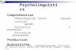 1 Psycholinguistics Comprehension Phonological levelsounds Lexical words Syntactic sentences Discourse discourse Production Acquisition Psycholinguistics.