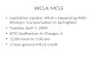 WCLA MCLE Legislative Update: What’s Happening With Workers’ Compensation in Springfield Tuesday April 7, 2009 JRTC Auditorium in Chicago, IL 12:00 noon.