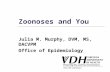 Zoonoses and You Julia M. Murphy, DVM, MS, DACVPM Office of Epidemiology.