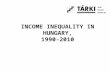 INCOME INEQUALITY IN HUNGARY, 1990-2010. Long run evolution of inequality of per capita household income Source: Tóth, 2002, 2009. Data are from: 1962-1987:
