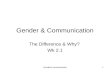 Gender& communication1 Gender & Communication The Difference & Why? Wk 2.1.