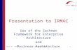 June 2, 2015 (C) Chartwell 20011 Presentation to IRMAC Use of the Zachman Framework for Enterprise Architecture and Business Architecture.