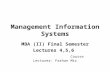 Management Information Systems MBA (II) Final Semester Lectures 4,5,6 Course Lecturer: Farhan Mir.