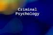 Criminal Psychology. What is criminal psychology? The application of psychological principles to criminal activity. Involves: Criminal behavior Risk assessment.