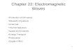 1 Chapter 22: Electromagnetic Waves Production of EM waves Maxwell’s Equations Antennae The EM Spectrum Speed of EM Waves Energy Transport Polarization.