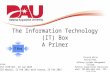 The Information Technology (IT) Box A Primer Patrick Wills Acting Dean, Defense Systems Management College Defense Acquisition University work: 703-805-4563.