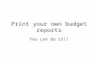 Print your own budget reports You can do it!!. Your Budget Report Consists of the Budget Status Report and the Organization Detail Activity. These must.