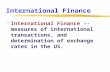 International Finance zInternational Finance -- measures of international transactions, and determination of exchange rates in the US.