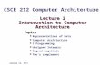 Lecture 2 Introduction to Computer Architecture Topics Representations of Data Computer Architecture C Programming Unsigned Integers Signed magnitude Two’s.