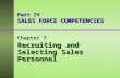 Part IV SALES FORCE COMPETENCIES Chapter 7: Recruiting and Selecting Sales Personnel.