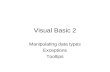 Visual Basic 2 Manipulating data types Exceptions Tooltips.