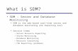 What is SDM? SDM : Server and Database Monitoring  SDM is the web-based real-time server and database monitoring and reporting tool  Service Items Server.