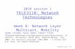 Network Layer8-1 2010 session 1 TELE3118: Network Technologies Week 8: Network Layer Multicast, Mobility Some slides have been taken from: r Computer Networking: