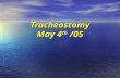 Tracheostomy May 4 th /05. History Greek tracheo plus stoma (mouth)  creation of a opening in the trachea by suturing the skin of the neck to the tracheal.
