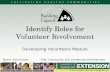 Identify Roles for Volunteer Involvement Developing Volunteers Module Name: Ellen Rowe Title: Community and Leadership Development Specialist.