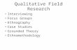 Qualitative Field Research Interviewing Focus Groups Ethnography Case Studies Grounded Theory Ethnomethodology.