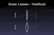 Zoom Lenses – Varifocal. Zoom Lenses – Parfocal Computing Field of View xoxoxoxo didididi xixixixi dodododo 1/d o + 1/d i = 1/f  x o / d o = x i / d.