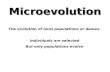 Microevolution The evolution of local populations or demes. Individuals are selected But only populations evolve.