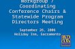 Workgroup / Coordinating Conference Chairs & Statewide Program Directors Meeting September 26, 2006 Holiday Inn, Sacramento.