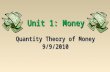 Unit 1: Money Quantity Theory of Money 9/9/2010. Learning Methods Three economic languages verbal (words) algebraic (math) graphical (diagrams)