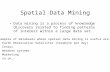 Spatial Data Mining Data mining is a process of knowledge discovery related to finding patterns of interest within a large data set. Examples of databases.