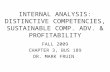 INTERNAL ANALYSIS: DISTINCTIVE COMPETENCIES, SUSTAINABLE COMP. ADV. & PROFITABILITY FALL 2009 CHAPTER 3, BUS 189 DR. MARK FRUIN.